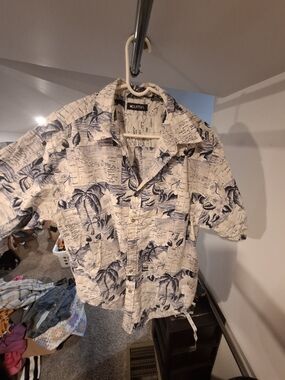 Puritan Cream Shirt with Navy Tropical Map Print